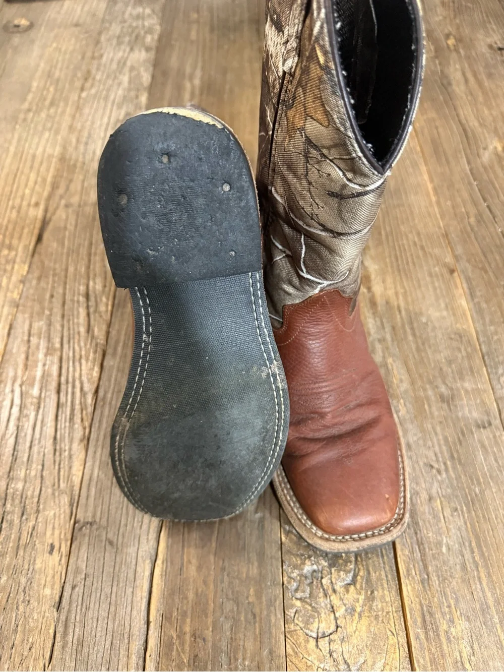 Old West Brown Leather with Camo Shaft Cowboy Boots